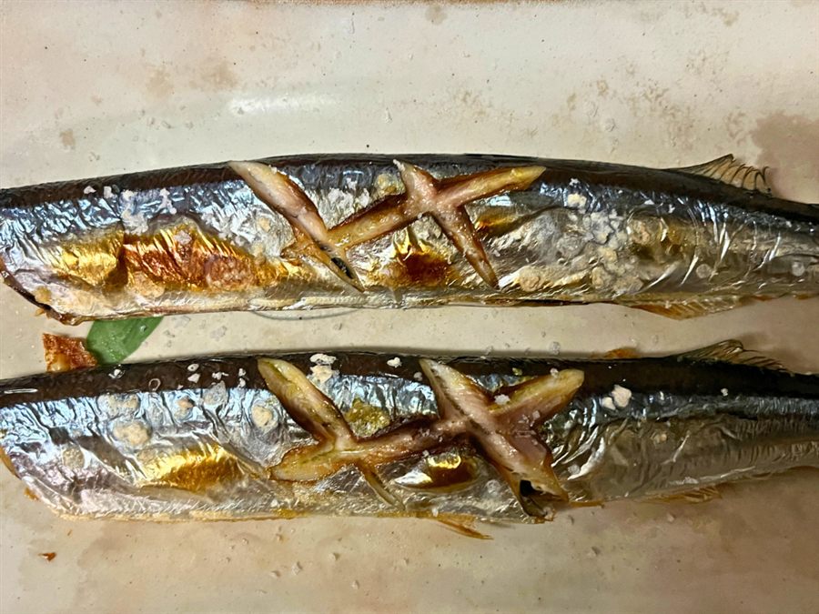 笹川流れの塩をまぶして焼いたさんまの塩焼き